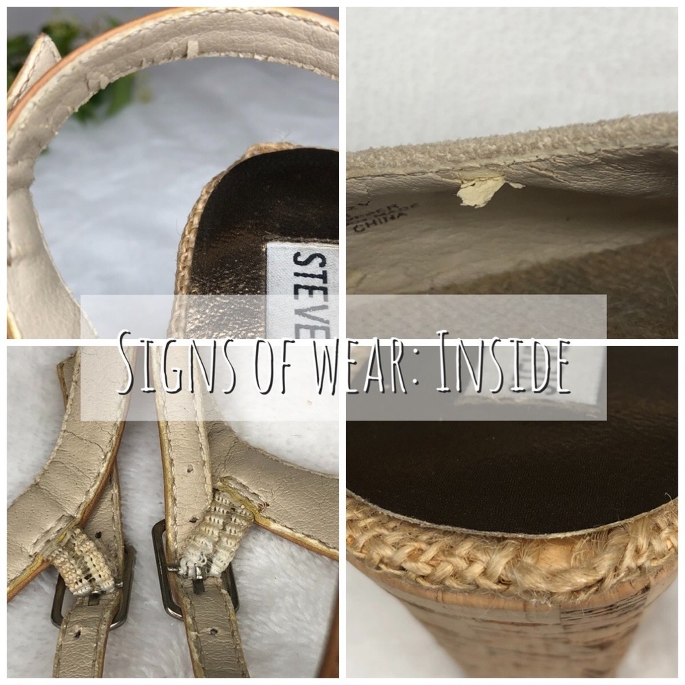 Steve Madden Glitery Rhinestones Suede Leather Cork Peep Toe Wedge Heels 6.5M - Picture 4 of 10